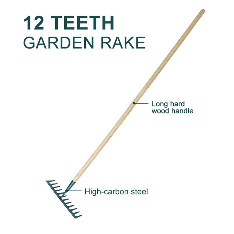 wooden garden rake 12 teeth